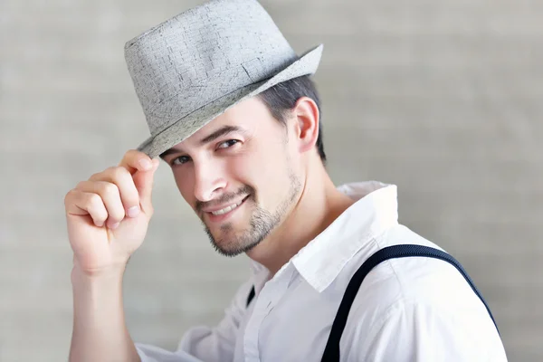 Handsome musician man in hat — Stock Photo, Image