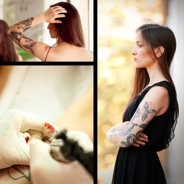 Collage di foto con tatuaggi — Foto Stock