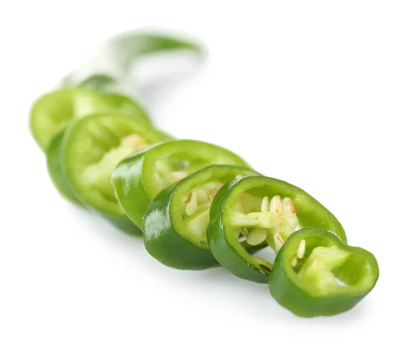 Elszigetelt fehér zöld csípős paprika — Stock Fotó