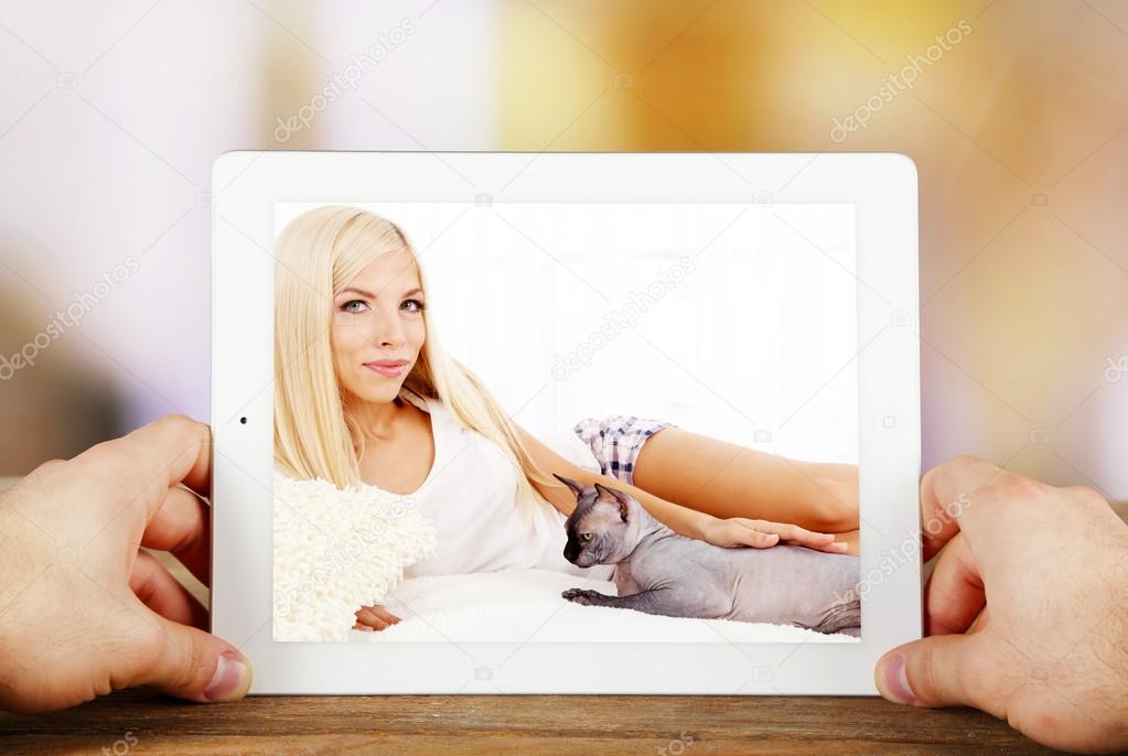 Man having videochat with woman