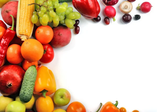 Heap of fruits and vegetables isolated on white — Stock Photo, Image