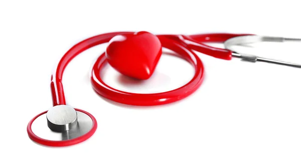 Red stethoscope with heart — Stock Photo, Image