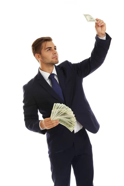 Elegant man in suit holding money — Stock Photo, Image