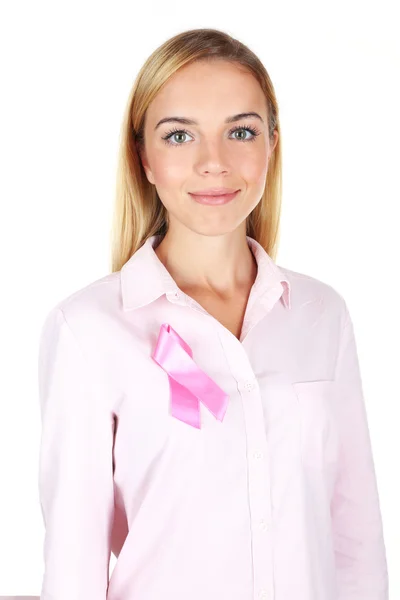 Женщина с розовой лентой — стоковое фото