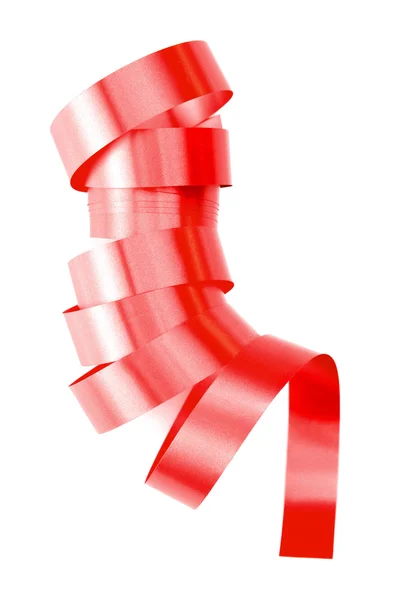 Красная сияющая лента изолирована на белом, близко — стоковое фото