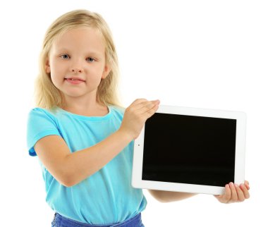 Dijital tablet ile güzel küçük kız 
