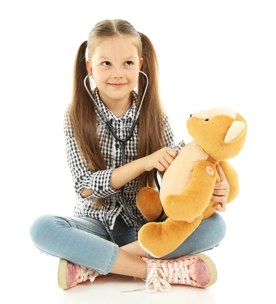 Hermosa niña con oso de peluche —  Fotos de Stock