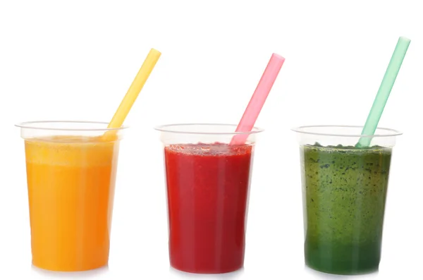 Färsk juice mix frukt, hälsosamma drycker isolerade på vitt — Stockfoto