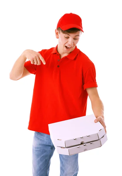 Delivery boy with pizza — Stock Photo, Image