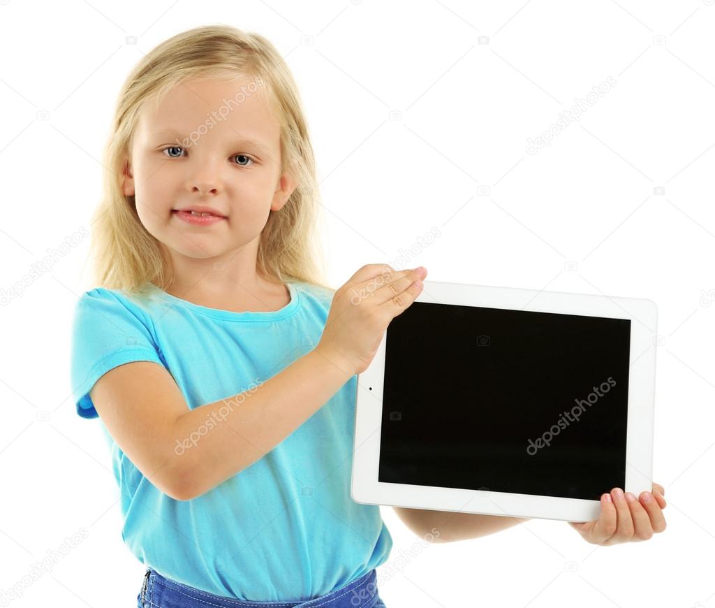 Beautiful little girl with digital tablet 