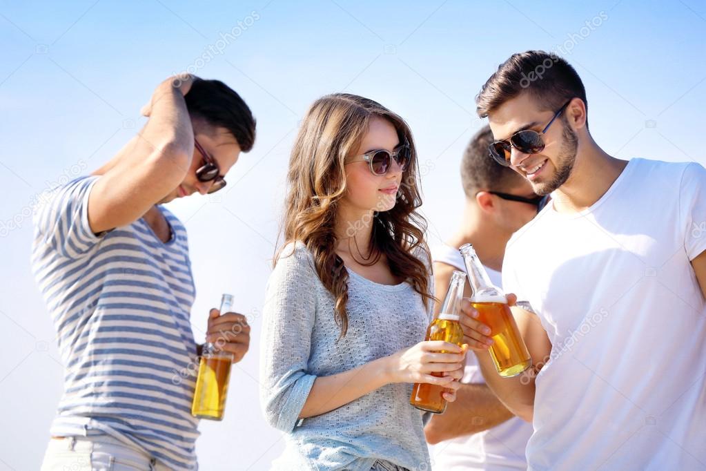 Pretty Young people with beer 