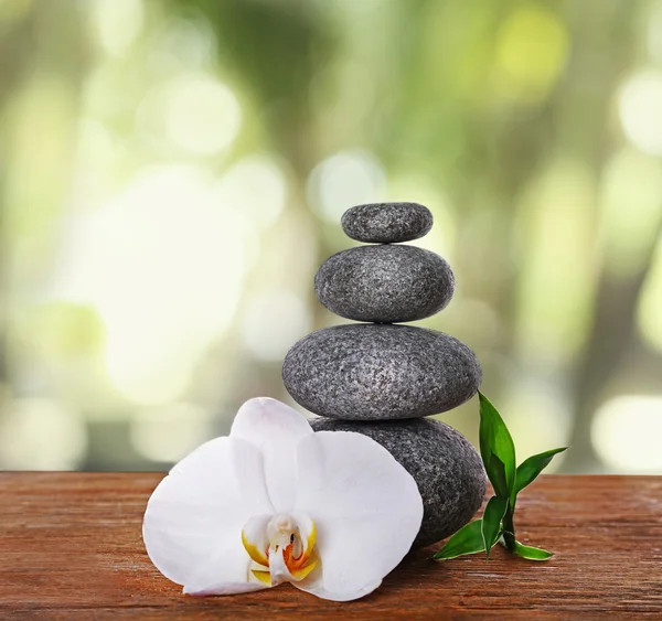 Piedras de spa con flor de orquídea —  Fotos de Stock