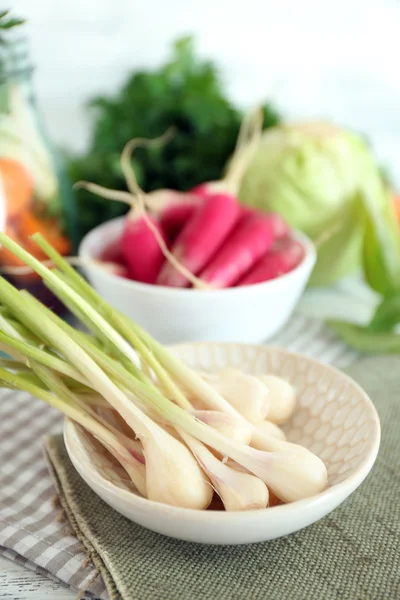 Fresh vegetables on napkin, closeup — Stock Photo, Image