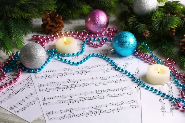 Music notes with Christmas decoration — Stock Photo, Image