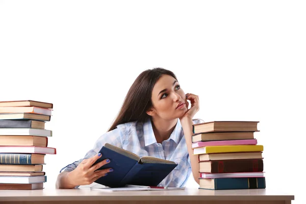 Junges Mädchen mit Büchern isoliert — Stockfoto