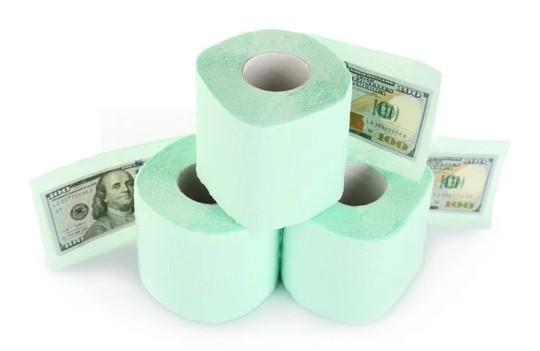 Toilettenpapier und Dollarnoten — Stockfoto