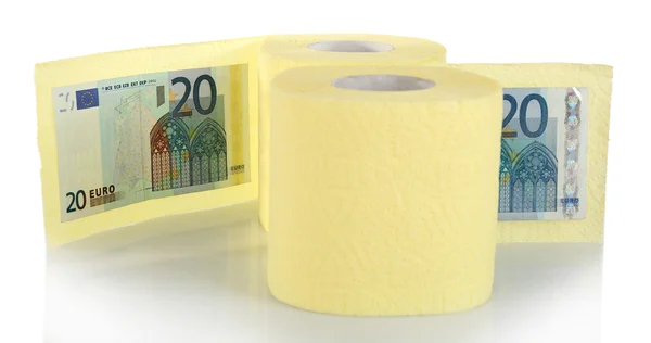 Yellow toilet paper and Euro banknotes — Stock Photo, Image