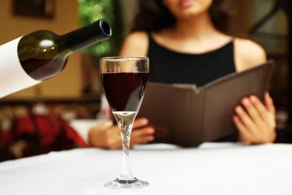 Young pretty lady at restaurant — Stock Photo, Image