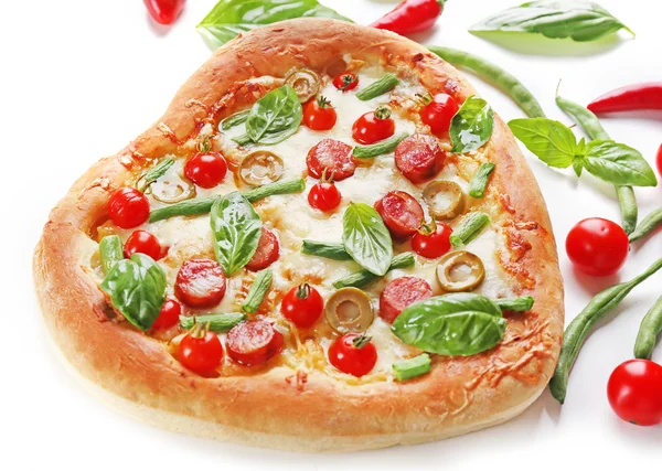 Tasty heart shaped pizza — Stock Photo, Image