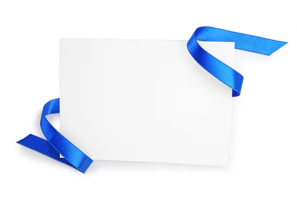Card with dark blue satin ribbon — Stock Photo, Image