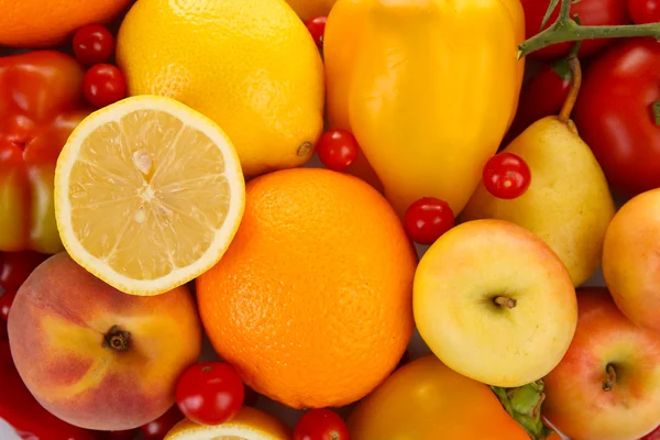 Kleurrijke, sappig, lekkere, gezonde groenten en fruit achtergrond — Stockfoto