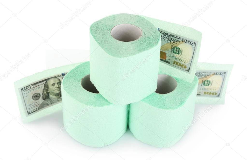 toilet paper and dollar banknotes