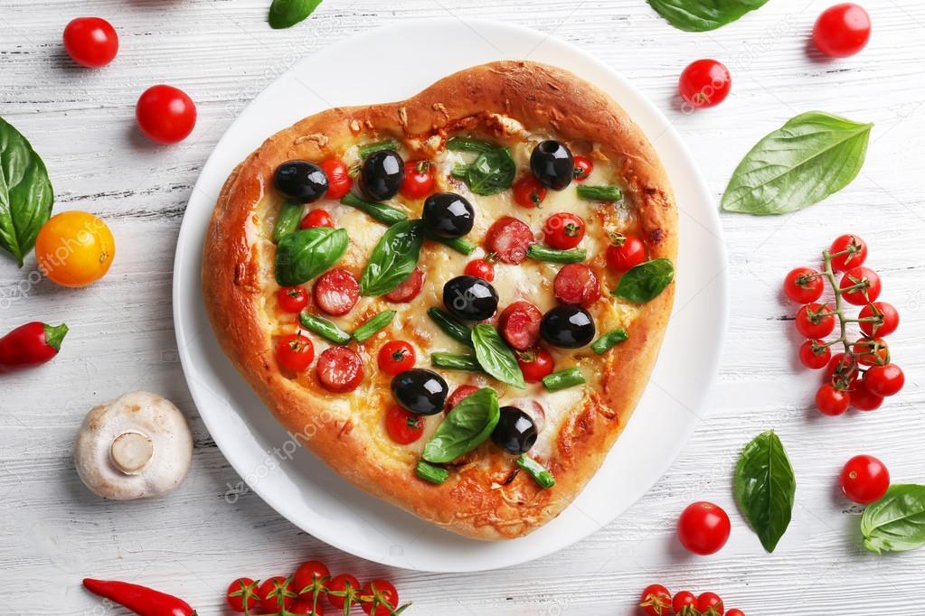 Delicious heart shaped pizza