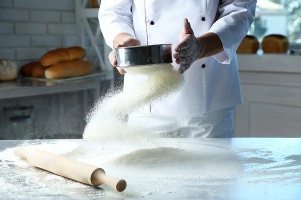 Making dough by male hands — Stock Photo, Image