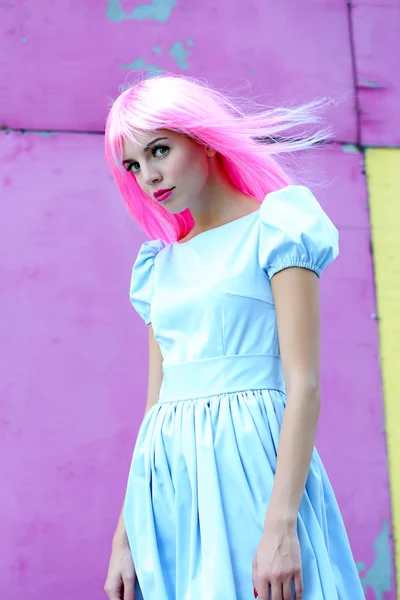 Woman with pink hairstyle — Stock Photo, Image