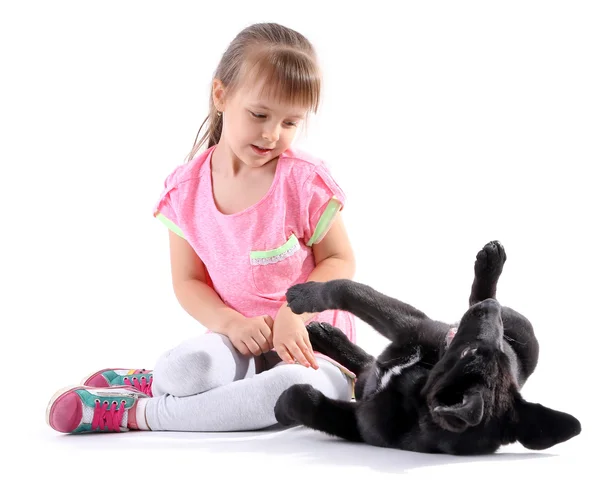 Little cute girl with puppy — Stock Photo, Image