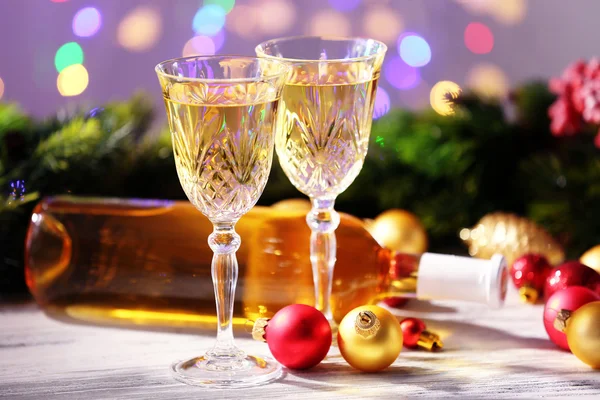 Champagne and Christmas decoration — Stock Photo, Image