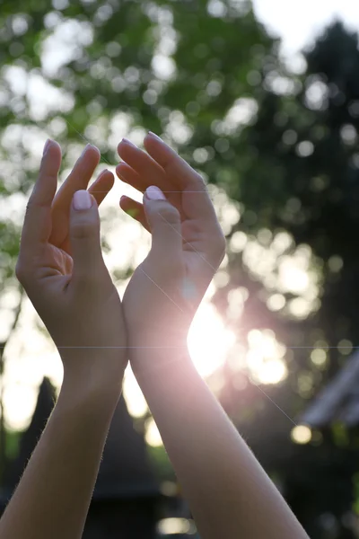 Руки на фоне солнечного света — стоковое фото