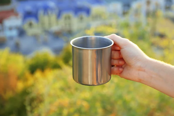 Metal touristic tea cup — Stock Photo, Image