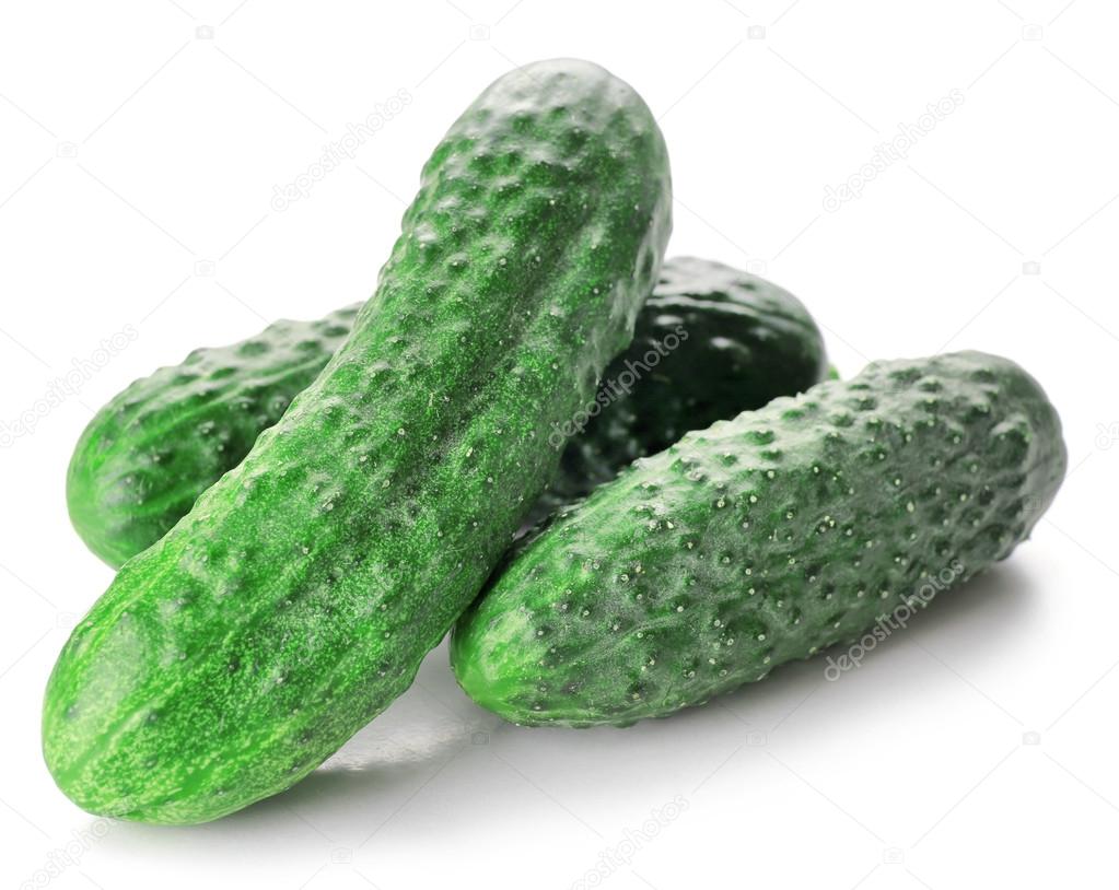 Ripe cucumbers isolated on white