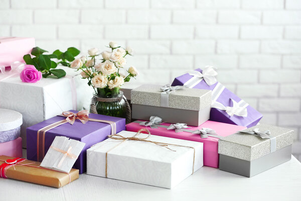 gift boxes and flowers