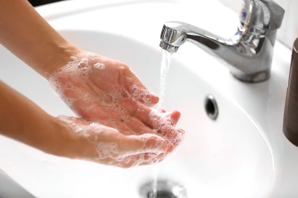 Washing of hands with soap — Stock Photo, Image