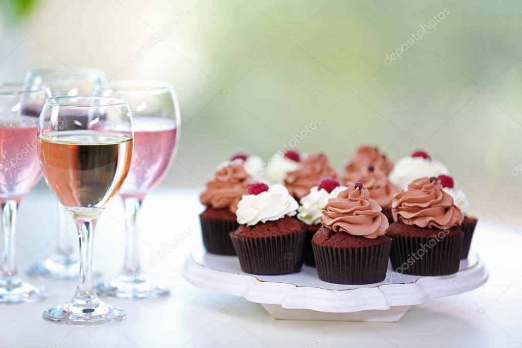 Tasting of wine and chocolate cupcakes