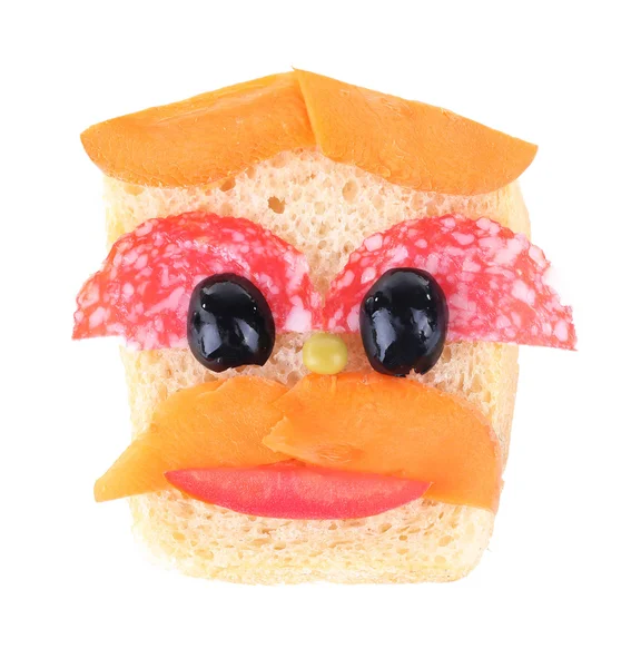 Kreativní sendvič pro dítě s legrační obličej — Stock fotografie