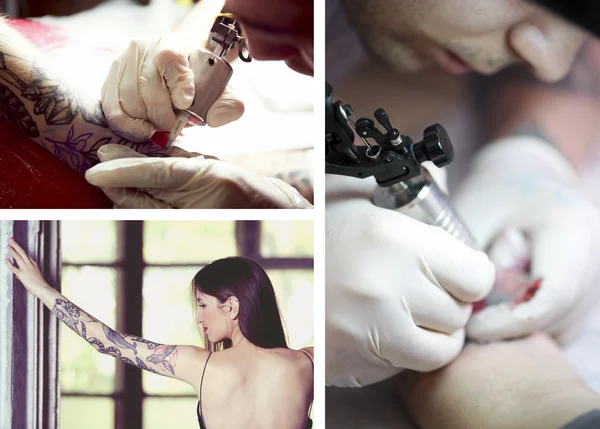 Collage of photos with tattoos — Stock Photo, Image