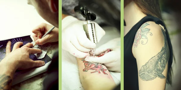 Tattoo kunstenaar op het werk — Stockfoto