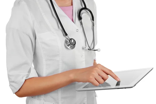 Female doctor working on digital tablet — Stock Photo, Image