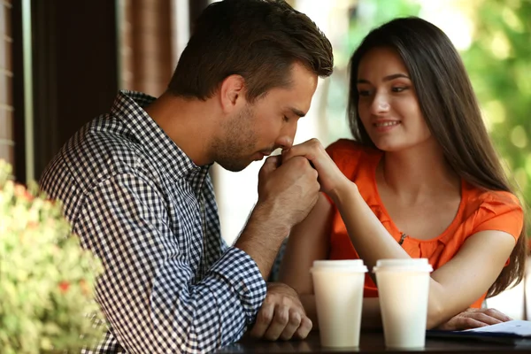 Young couple drink coffee — Stock Photo, Image