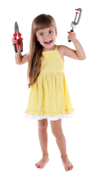 Little girl with toy tools — Stock Photo, Image