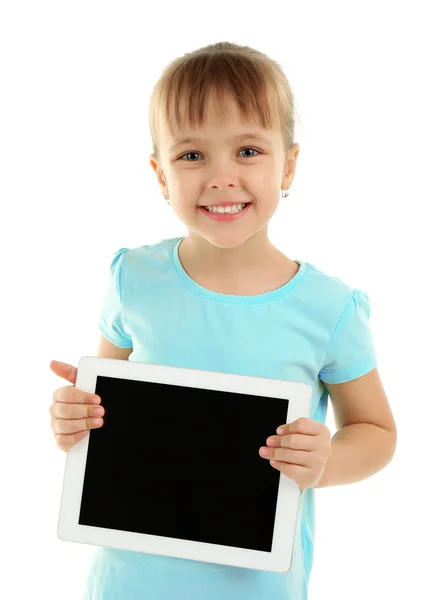 Bella bambina con tablet digitale — Foto Stock