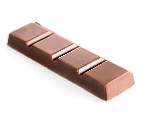 Peça de chocolate com leite isolada no fundo branco — Fotografia de Stock