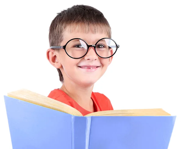 Little schoolboy with book — Stock Photo, Image