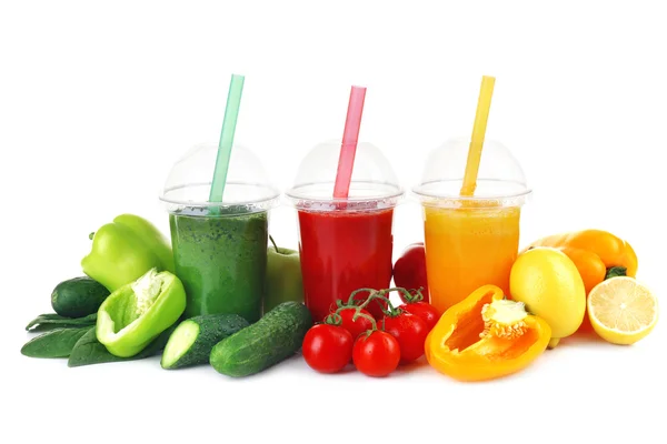 Verse sap mix fruit, gezonde dranken geïsoleerd op wit — Stockfoto