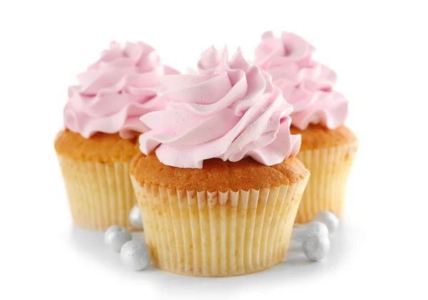 Tasty cupcakes, isolated on white — Stock Photo, Image