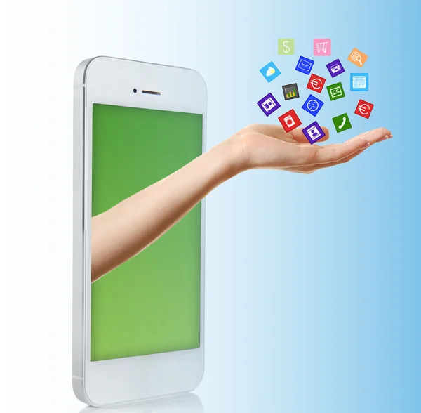 Smartphone con iconos en la mano — Foto de Stock