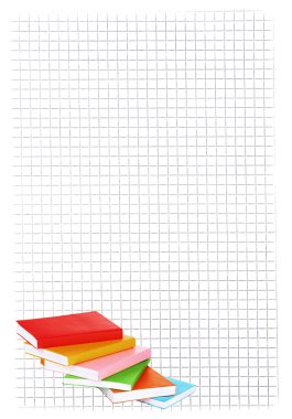 Kağıt arka plan üzerinde kitap yığını